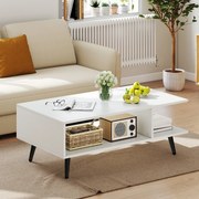 Mesa de centro para sala de estar com prateleira aberta e pernas de metal 80 x 45 x 30 cm branca