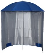 Outsunny Chapéu de Sol de Praia com Painel Lateral Ø220x220 cm com Manivela Manual 8 Hastes de Aço e Bolsa de Transporte Azul