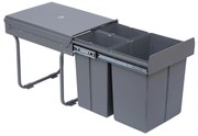 HOMCOM Cubos de Lixo para Cozinha com 3 recipientes de Reciclagem Removíveis 1x20L e 2x10L Metal e Plástico 48x34,2x41,8cm Cinza