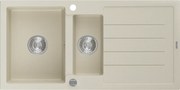 Mexen Andres lava-louça em granito com 1,5 cubas e escorredor 1000 x 500 mm, bege, sifão cromado - 6515101510-69