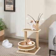 Arranhador para gatos de interior Árvore com tapete de rattan Brinquedos pendurados Postos de arranhar Plataforma Cama espaçosa Centro de actividades