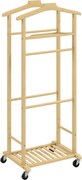 HOMCOM Cabide de Pé de Bambu Cabide com Rodas Suportes para Roupas Barras para Calças Bandeja e Sapateira 47x33,7x105,5 cm Madeira | Aosom Portugal
