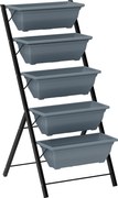 Outsunny Jardineira Elevada com Níveis Jardineira Vertical com 5 Vasos Furos de Drenagem Estrutura em Aço Cinza | Aosom Portugal