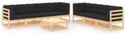 8 pcs conjunto lounge de jardim c/ almofadões pinho maciço