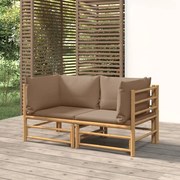 vidaXL Sofás canto jardim bambu c/ almofadões 2 pcs cinza-acastanhado