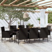 9 pcs conjunto de jantar para jardim preto