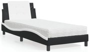 vidaXL Cama com colchão 100x200 cm couro artificial preto e branco