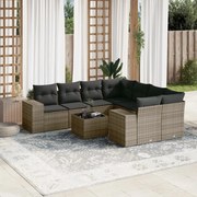 vidaXL 9 pcs conjunto sofás p/ jardim com almofadões vime PE cinzento