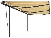 Toldo retrátil manual com postes 6x3,5 m amarelo e branco