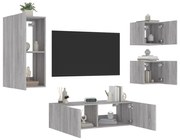 vidaXL 4 pcs móveis de parede para TV com luzes LED cinzento sonoma