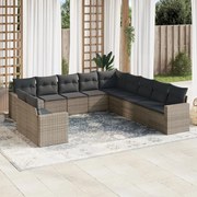 vidaXL 11 pcs conjunto sofás de jardim c/ almofadões vime PE cinzento