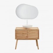 Conjunto De Móvel De Casa De Banho 90x45 Cm Em Madeira Deleyna Madeira Natural & Cimento Redondo Branco Ø40 Cm Zavion & Oval Led - Sklum