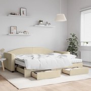 vidaXL Sofá-cama com gavetão e gavetas 90x200 cm tecido cor creme