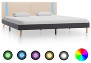 Estrutura cama c/ LED 180x200 cm tecido creme e cinzento-escuro