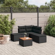 vidaXL 6 pcs conjunto sofás de jardim c/ almofadões vime PE preto