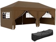 Outsunny Tenda Dobrável 5,90x2,95 m Tenda de Jardim com 6 Paredes Laterais Impermeável Anti-UV e Bolsa de Transporte Marrom