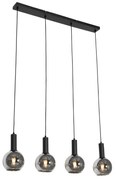 Candeeiro de suspensão Art Deco preto com vidro fumê 4 luzes - Josje Art Deco