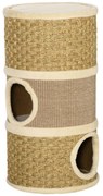 PawHut Arranhador em Forma de Cilindro para Gatos com 3 Níveis Plataforma e Caverna Confortável 37,5x37,5x70 cm Marrom Claro e Bege