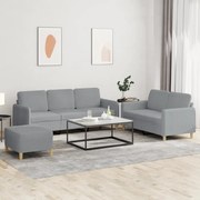 3 pcs conjunto de sofás com almofadões tecido cinzento-claro