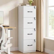 Armário de arquivo escritório 40 x 41 x 135,5 cmcom 4 gavetas com fechadura Branco