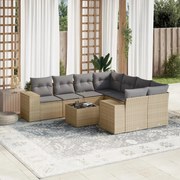 vidaXL 9 pcs conjunto de sofás p/ jardim com almofadões vime PE bege