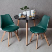 Conjunto Mesa Tower Redonda 80 cm Preta e Pack 2 Cadeiras Synk Pro - Verde-azulado