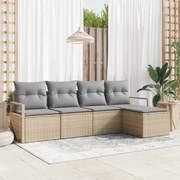 vidaXL Conjunto de Sofá de Jardim em 5 Peças com Almofadas Beiges em Rattan Sintético