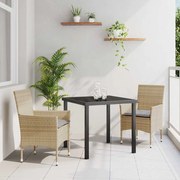 vidaXL Conjunto de Jantar de Jardim de 3 Peças com Almofadas Bege em Rattan Sintético.