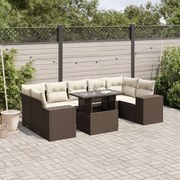 vidaXL 8 pcs conjunto sofás de jardim c/ almofadões vime PE castanho