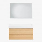 Conjunto De Móvel De Casa De Banho Suspenso Em Madeira E Folha De Freixo Com Lavatório Integrado Ona Madeira Natural & Led - Sklum