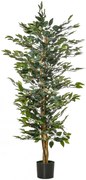 Outsunny Planta Artificial Ficus no Vaso Altura 150cm Planta Artificial Decorativa com 1008 Folhas Realistas Planta Artificial para interior e Exterior Sala de Estar Escritório Verde