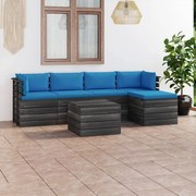 6 pcs conjunto lounge de paletes com almofadões pinho maciço