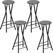 HOMCOM Conjunto 4 Bancos de Bar Dobráveis com Apoio Duplo para os Pés em Madeira e Aço 34x30x70 cm Preto | Aosom Portugal