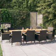 vidaXL 11 pcs conjunto de jantar para jardim com almofadões preto