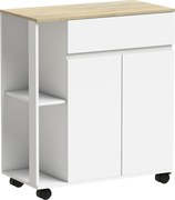 HOMCOM Carrinho de Cozinha com Gaveta, Armário e 2 Prateleiras Laterais, em Madeira, 78x39.5x88.5 cm, Branco e Carvalho | Aosom Portugal