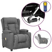vidaXL Poltrona elevatória de massagens tecido cinzento-claro