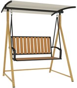 Outsunny Baloiço Jardim 2 Lugares Toldo Ajustável Estrutura Metal Suporta 240 kg 142x112x162 cm Madeira Creme Confortável | Aosom Portugal