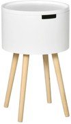HOMCOM Mesa de Apoio com Tampa Removível Espaço de Armazenamento e Pés de Madeira Ø38x63cm Branco