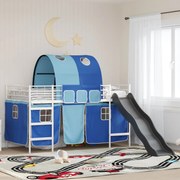 vidaXL Cama loft para crianças Branco e Azul 99,5 x 200 cm Metal