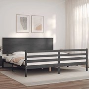 Estrutura de cama com cabeceira 200x200 cm madeira maciça cinza