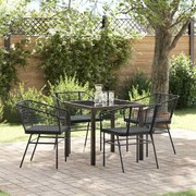 vidaXL Conjunto de jantar de jardim com 5 peças e almofadas pretas em rattan sintético