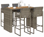 vidaXL 5 pcs conj. de bar jardim c/ almofadões vime PE/acácia cinzento