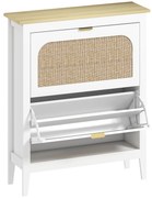 HOMCOM Sapateira Estreita com 2 Portas em Vime e Prateleiras Ajustáveis para 14 Pares de Sapatos 105x24x95,5 cm Branco | Aosom Portugal