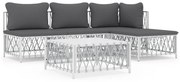 5 pcs conjunto lounge de jardim com almofadões aço branco