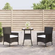 vidaXL 3 pcs conjunto bistrô de jardim c/ almofadões vime PE preto