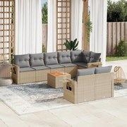9 pcs conj. sofás jardim c/ almofadões vime PE bege misturado