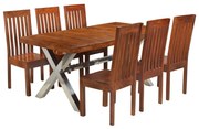vidaXL Conjunto mesa de jantar 7 pcs madeira de acácia maciça