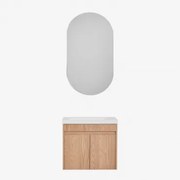 Conjunto De Móvel De Casa De Banho Suspenso Em Madeira Com Lavatório Integrado Narek Castanho Fresno & Ovalado Com Armazenamento Preto - Sklum