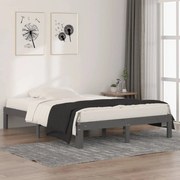 Estrutura de cama casal 135x190 cm madeira maciça cinzento