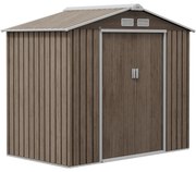 Outsunny Abrigo de Jardim 213x130x185 cm Abrigo de Jardim Metálico de Exterior com 2 Portas Deslizantes e 4 Janelas Madeira